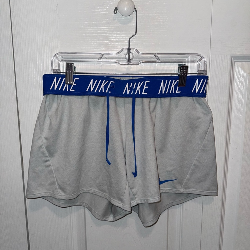 Nike Gray Athletic Shorts with Blue Waistband